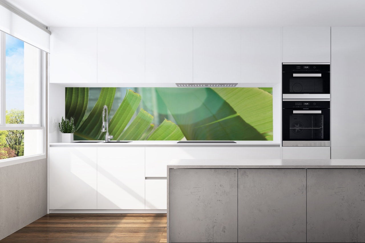 Kitchen back wall banana leaf motif 0025