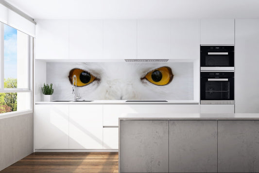 Kitchen back wall snowy owl motif 0035