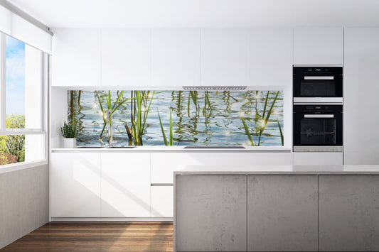 Kitchen back wall reed grass motif 0037