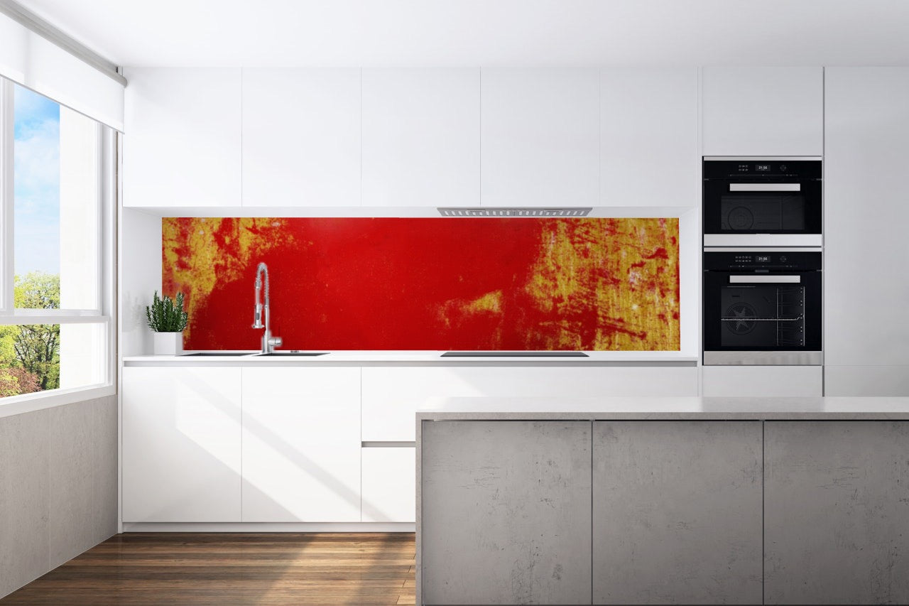 Kitchen back wall red-gold motif 0038