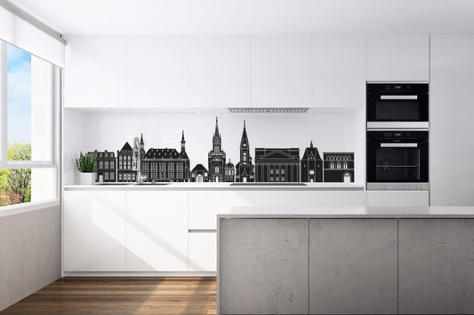 Kitchen back wall Aachen skyline motif 0050