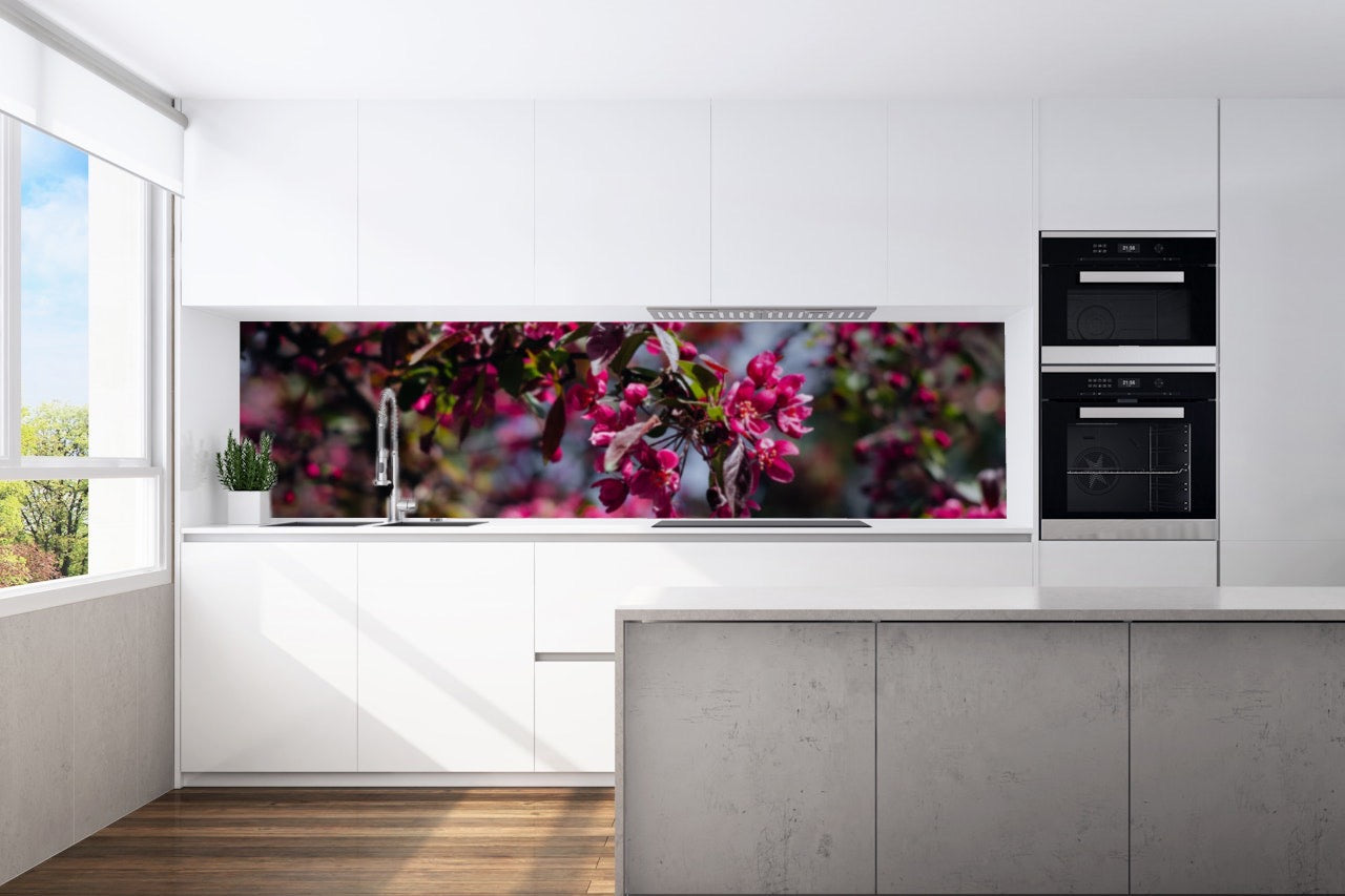 Kitchen back wall tree blossom motif 0071