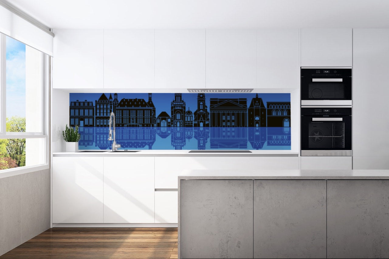 Keukenachterwand Aachen skyline blauw motief 0111