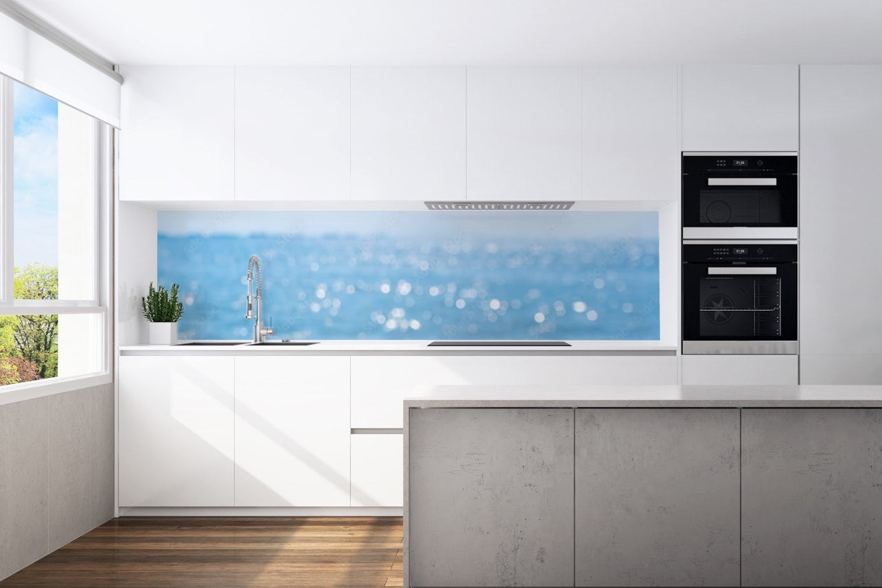 Kitchen back wall marble-sea-blue motif 0136