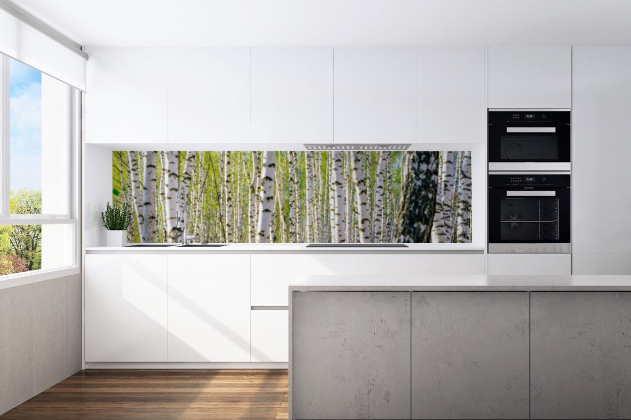 Kitchen back wall birch forest motif 0137