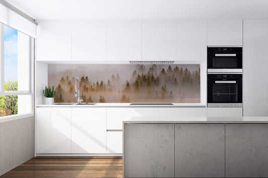 Kitchen back wall forest fog motif 0139