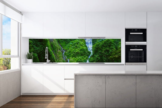 Kitchen back wall jungle waterfall motif 0142