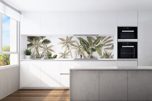 Kitchen back wall jungle leaves motif 0143