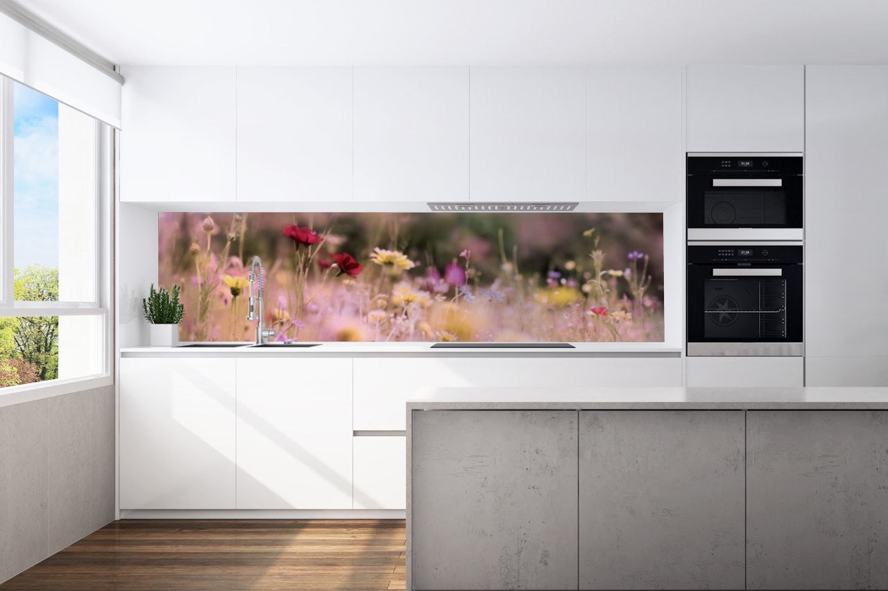 Kitchen back wall flower meadow motif 0149