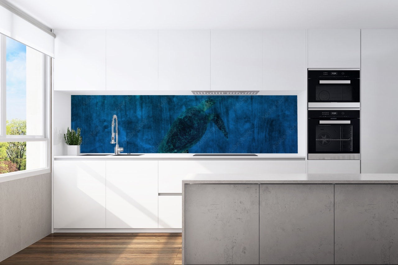 Kitchen back wall turtle blue water motif 0151