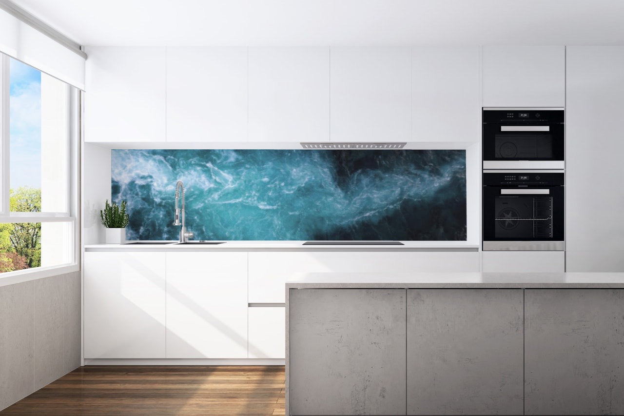 Kitchen back wall water waves motif 0158