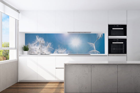 Kitchen back wall dandelion sky blue motif 0160