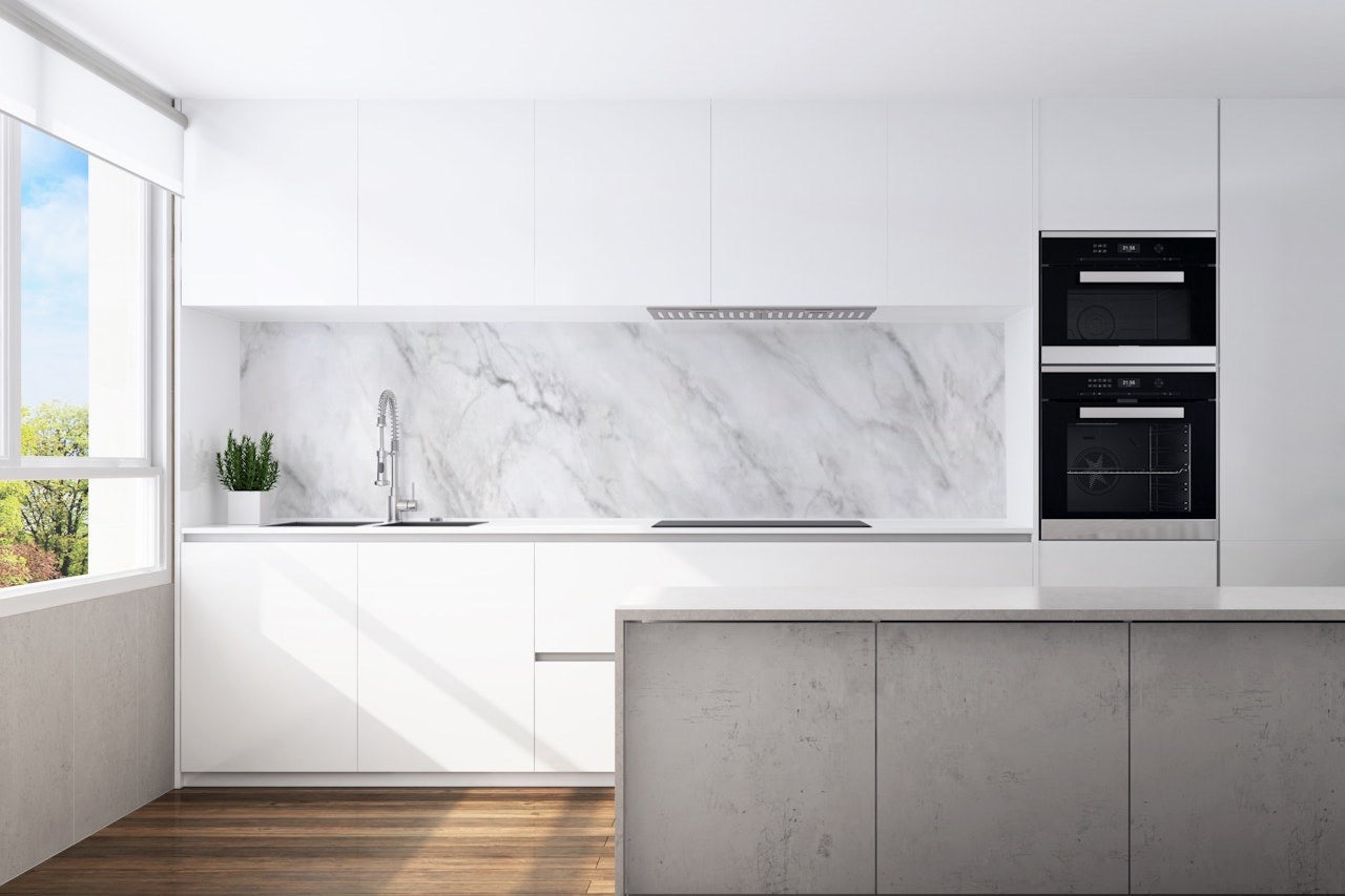 Kitchen back wall marble white motif 0171