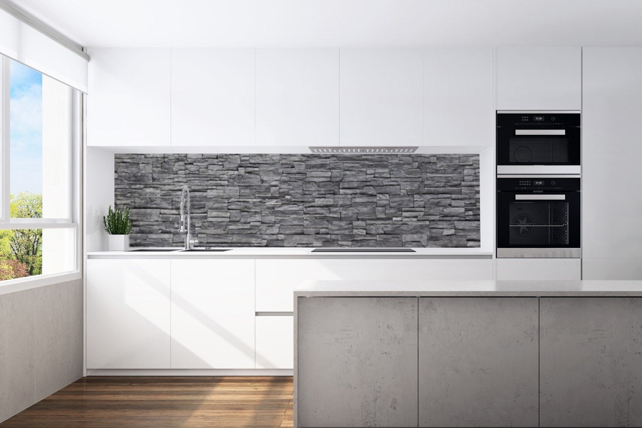 Kitchen back wall slate stones gray motif 0173