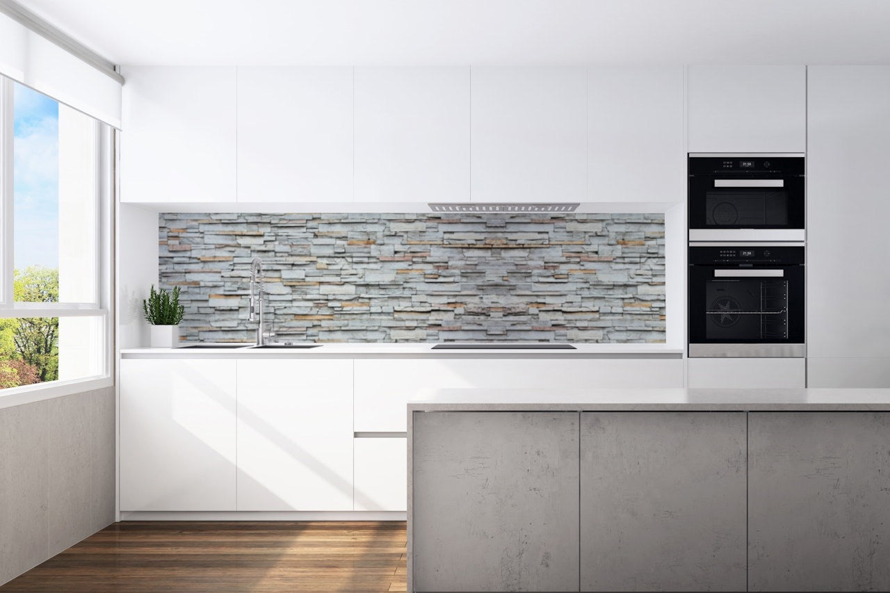 Kitchen back wall slate stones light motif 0174