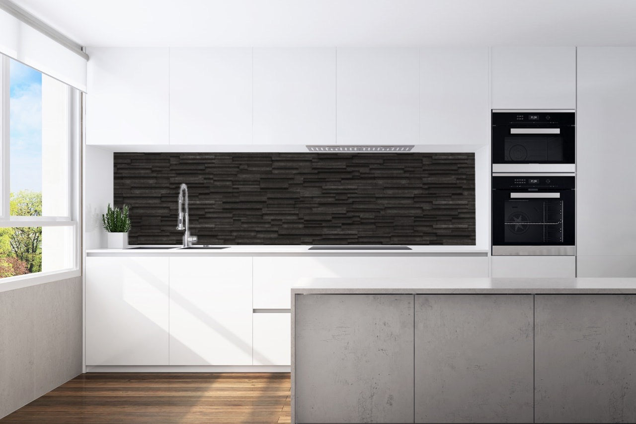 Kitchen back wall slate stones black motif 0176