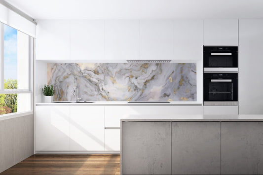 Kitchen back wall marble gray-gold motif 0179