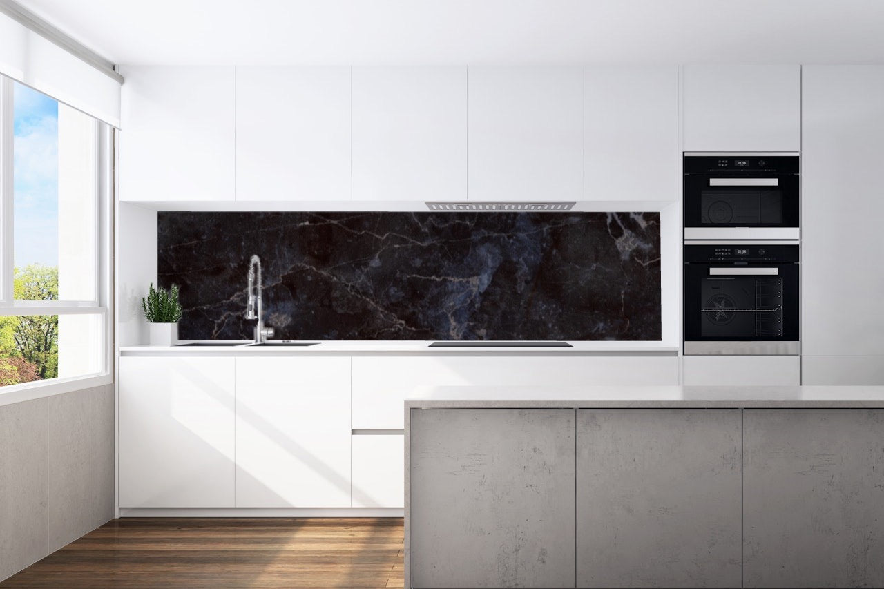 Kitchen back wall marble black motif 0180