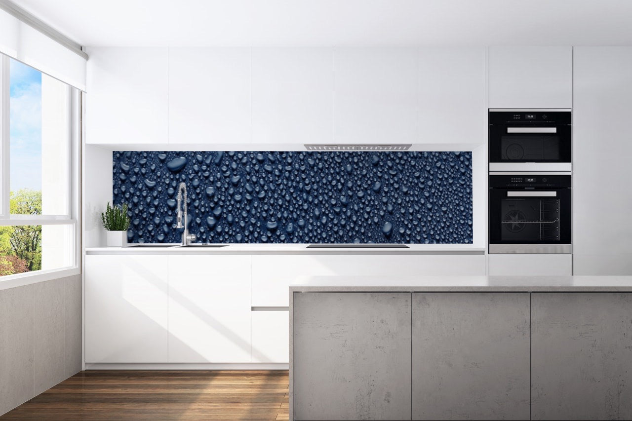 Kitchen back wall water drops blue motif 0212