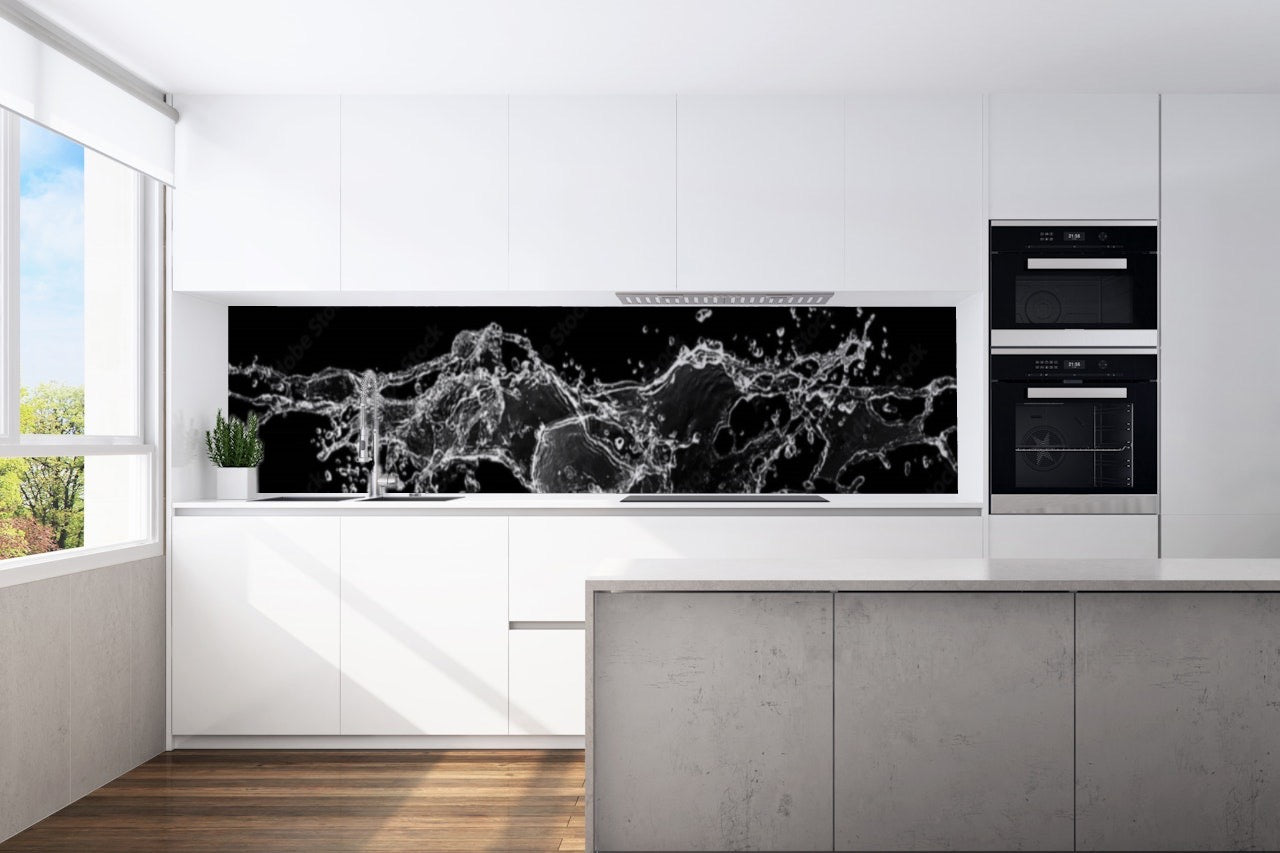 Kitchen back wall water drops black motif 0213