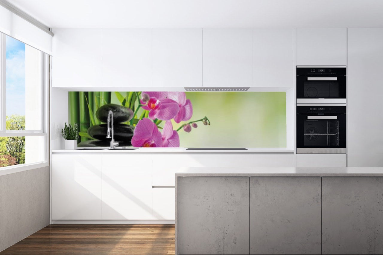 Kitchen back wall Zen stones orchid 4 motif 0221