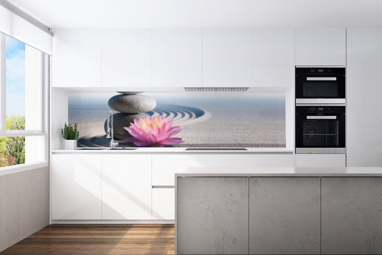 Kitchen back wall Zen Lotus stones motif 0239