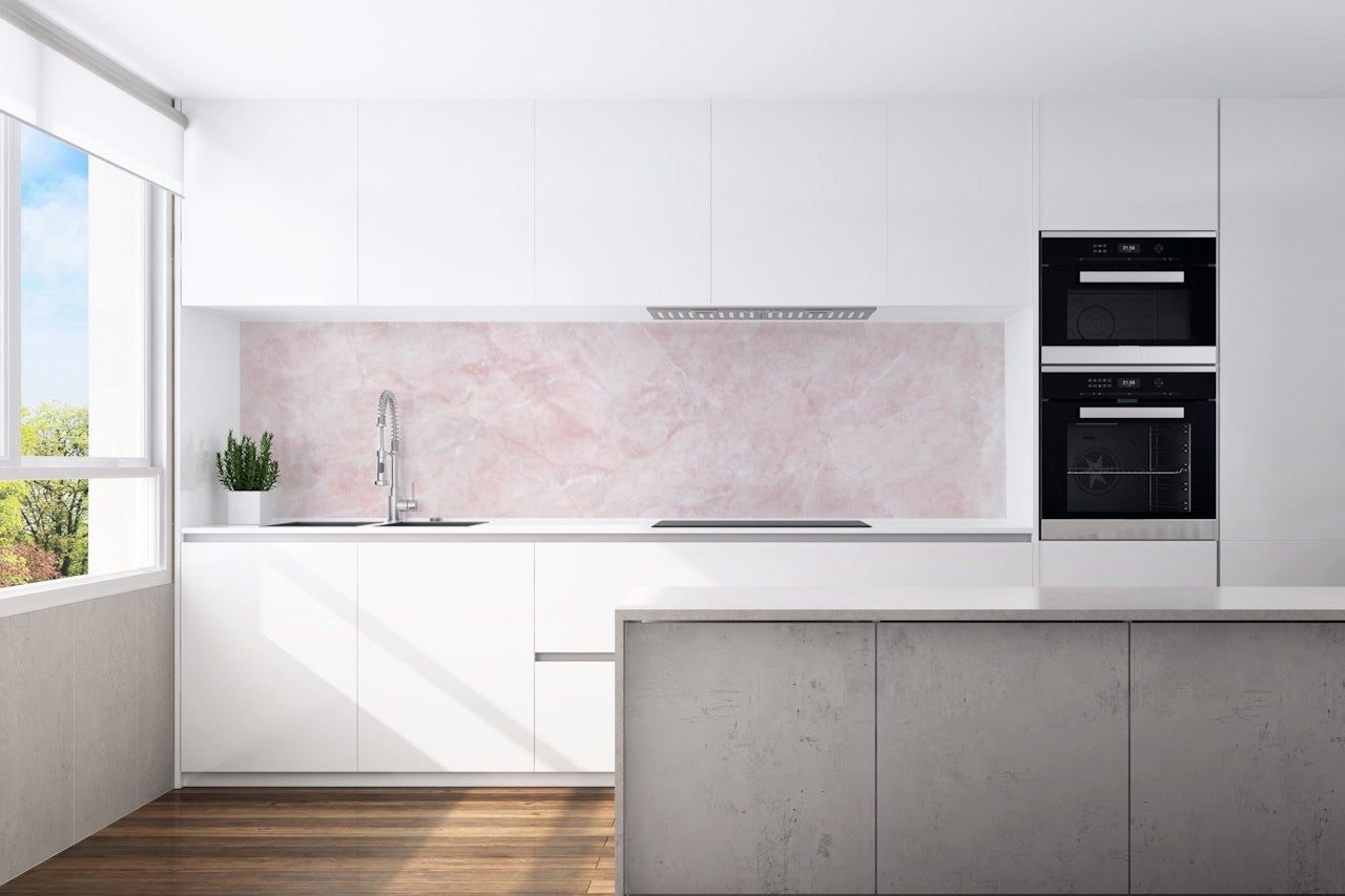 Kitchen back wall marble pink motif 0247