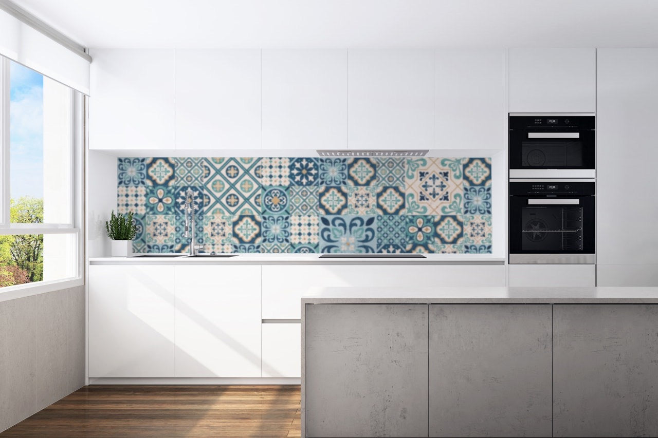 Kitchen back wall retro tiles motif 0259