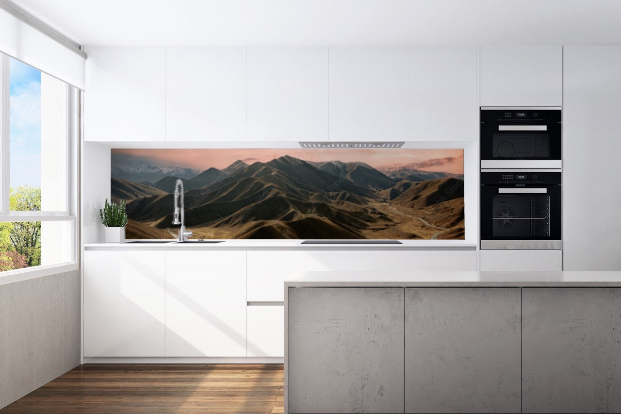 Kitchen back wall mountains brown motif 0287