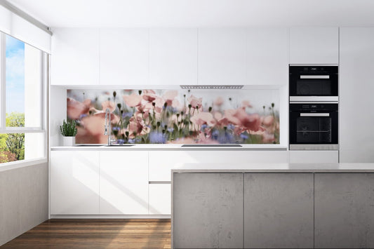 Kitchen back wall pastel poppy motif 0288