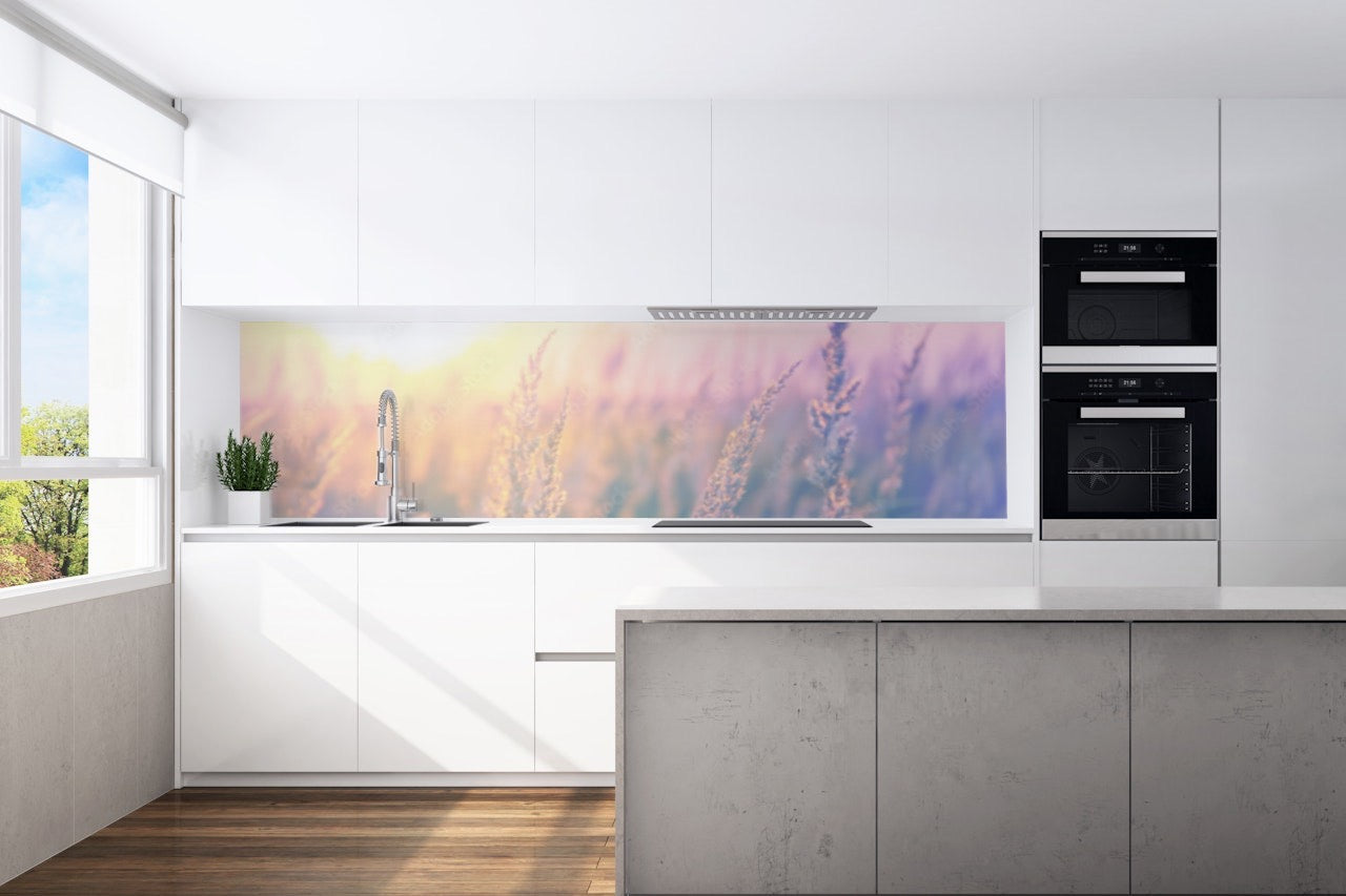 Kitchen back wall pastel grass motif 0290