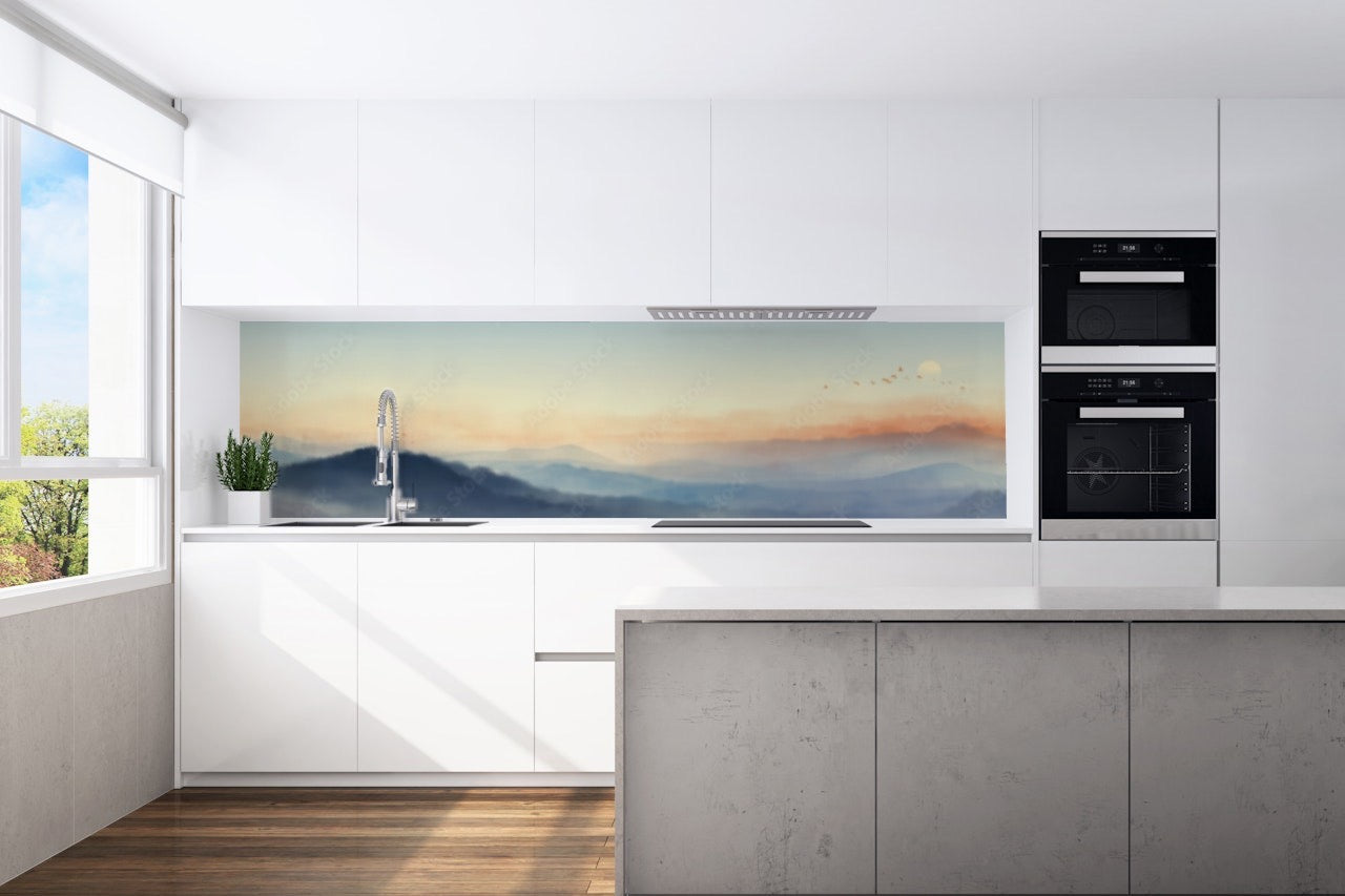 Kitchen back wall pastel mountains 2 motif 0291