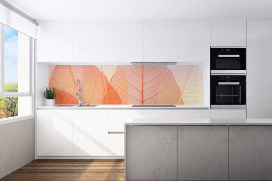 Kitchen back wall pastel leaves motif 0295