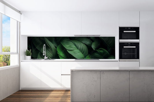 Kitchen back wall leaves motif 0315