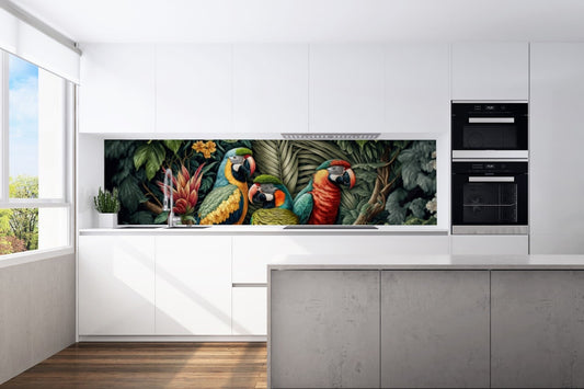 Kitchen back wall parrot motif 0316