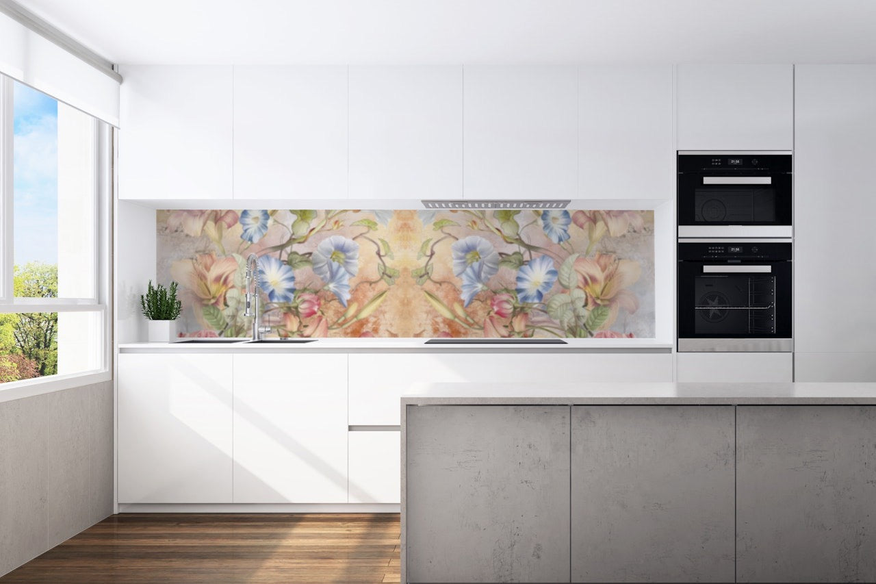 Kitchen back wall flower tendril motif 0324