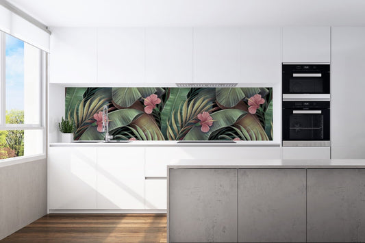 Kitchen back wall flower leaves motif 0327