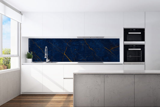 Kitchen back wall blue-gold motif 0330