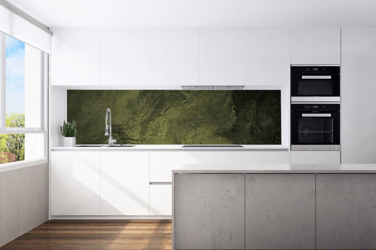 Kitchen back wall moss green motif 0335