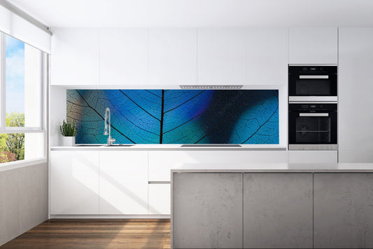 Kitchen back wall blue leaf motif 0450