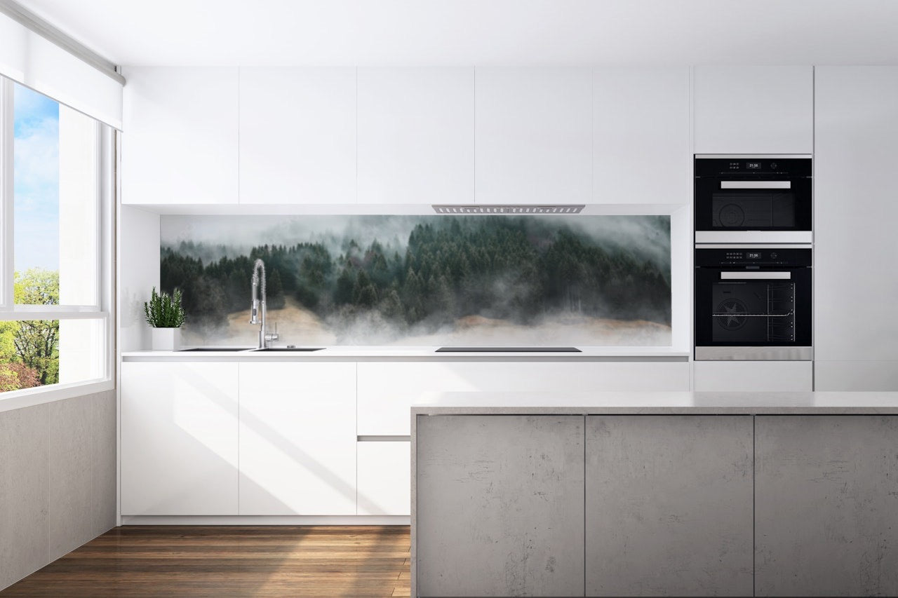 Kitchen back wall fog forest motif 0455